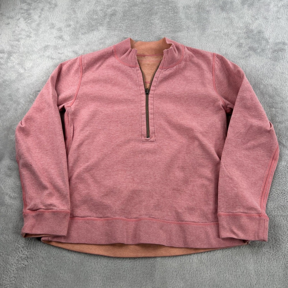 Tommy Bahama Heathered Quarter Zip Sweatshirt Womens M Pink Coastal Pullover Top